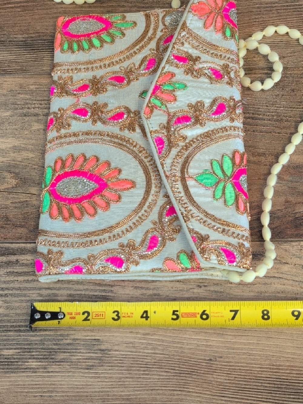 Embroidered Multicolor Evening Clutch with Beaded Strap             AB171 - Picture 4 of 10